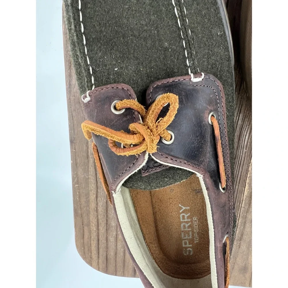 Sperry Top-Sider Bahama II Mens 12 Olive Green Wool Leather Boat Shoes STS18119